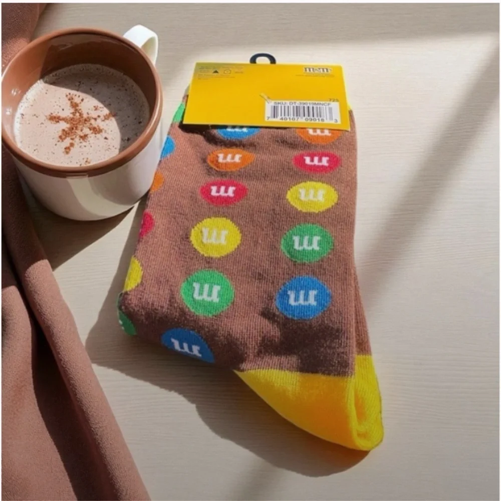 3/$25 M&M'S Candy Brown and Yellow Casual Crew Socks